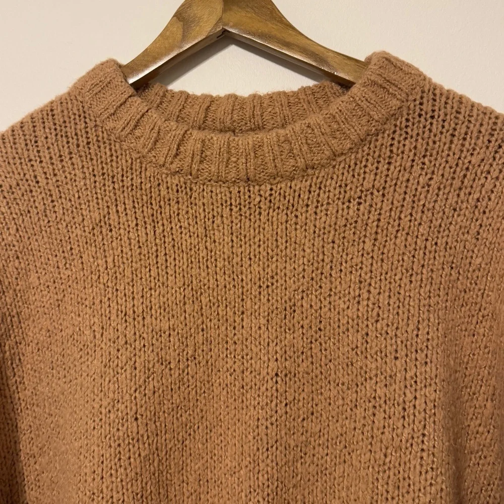 Aerie Oversized Crewneck Sweater Size Small Brown Tan Wool Blend Chunky Knit